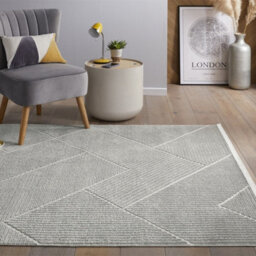 Silver Outdoor Rug, Geometric Striped Stain-Resistant Rug For Patio Decks, 3mm Modern Outdoor Area Rug-190Cm X 290Cm - thumbnail 1