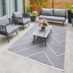 Silver Outdoor Rug, Geometric Striped Stain-Resistant Rug For Patio Decks, 3mm Modern Outdoor Area Rug-190Cm X 290Cm - thumbnail 3