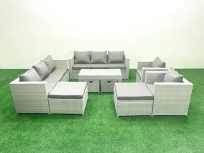 Fimous Outdoor Rattan Garden Furniture Set Grey Cushions Luxury 12 Seater 2 Chairs And Coffee Table For Conservatory,patio - image 1