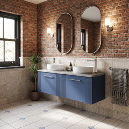 Balterley Belvide Partial Fluted 2 Drawer Wall Hung Vanity Unit With Bellato Grey Laminate Worktop - 1200mm - Satin Blue - thumbnail 4