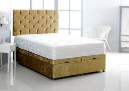 Comfy Deluxe 3Ft Single Gold Crush Velvet Foot Lift Ottoman Bed With Headboard & Mattress