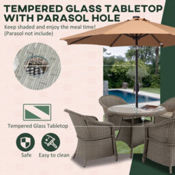 Wyld Haus Vifi Round 5-Piece Rattan-Style Outdoor Dining Set, Mixed Grey With Sand Brown Cushions - Glass Table & 4 Armchairs - thumbnail 6