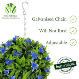 Best Artificial 23Cm Blue Lily Hanging Basket Flower Topiary Ball - Suitable For Outdoor Use - Weather & Fade Resistant - thumbnail 5
