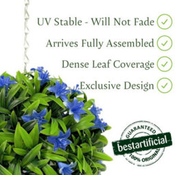 Best Artificial 23Cm Blue Lily Hanging Basket Flower Topiary Ball - Suitable For Outdoor Use - Weather & Fade Resistant - thumbnail 4