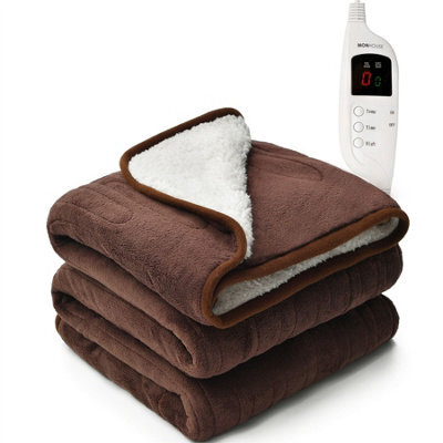 Monhouse Heated Throw - Electric Blanket - Digital Controller - 9Hr Timer, 9 Heat Settings - Single 130X160Cm - Brown Shearling - image 1