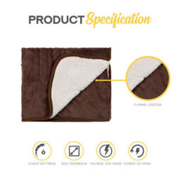Monhouse Heated Throw - Electric Blanket - Digital Controller - 9Hr Timer, 9 Heat Settings - Single 130X160Cm - Brown Shearling - thumbnail 7