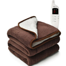 Monhouse Heated Throw - Electric Blanket - Digital Controller - 9Hr Timer, 9 Heat Settings - Single 130X160Cm - Brown Shearling - thumbnail 1