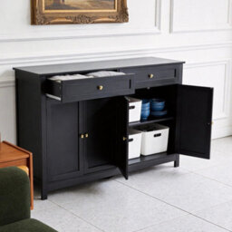 Black Modern Sideboard 4 Door 2 Drawer Buffet Storage Cabinet Cupboard - thumbnail 3