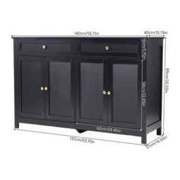Black Modern Sideboard 4 Door 2 Drawer Buffet Storage Cabinet Cupboard - thumbnail 2