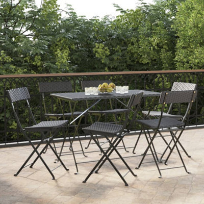 Berkfield Folding Bistro Chairs 6 Pcs Black Poly Rattan And Steel - image 1