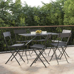 Berkfield Folding Bistro Chairs 6 Pcs Black Poly Rattan And Steel - thumbnail 1