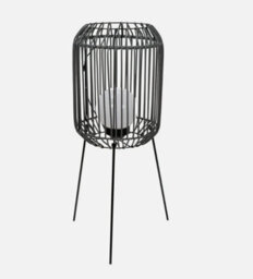 Solar Outdoor Black Squat Tripod Lamp Rattan Globe Bulb Garden Patio Led Lights - thumbnail 4