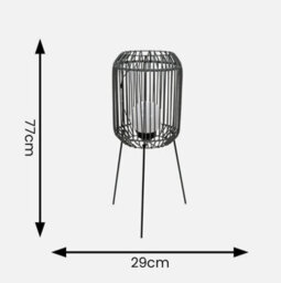 Solar Outdoor Black Squat Tripod Lamp Rattan Globe Bulb Garden Patio Led Lights - thumbnail 2