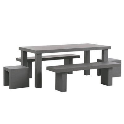 Beliani Garden Dining Set With Benches And Stools 6 Seater Taranto Concrete Grey - image 1
