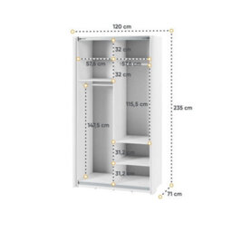 Arte Stylish Maxi Mx-01 Wardrobe With Mirrored Sliding Doors - W1200mm H2350mm D710mm - thumbnail 4