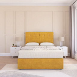 "Sloomy 5Ft Highbury Divan Bed Base Mustard Plush ,2 Drawers & 26"" Struts Headboard - King" - thumbnail 2