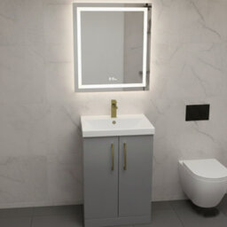 Balterley Bramshall Modern Bathroom 2 Soft Close Door & Mid-Edge Vanity Unit Basin, Satin Grey, 600mm - thumbnail 2