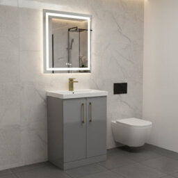 Balterley Bramshall Modern Bathroom 2 Soft Close Door & Mid-Edge Vanity Unit Basin, Satin Grey, 600mm - thumbnail 3