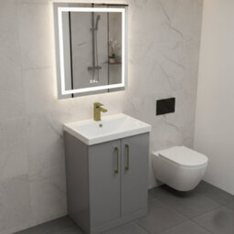 Balterley Bramshall Modern Bathroom 2 Soft Close Door & Mid-Edge Vanity Unit Basin, Satin Grey, 600mm - thumbnail 4