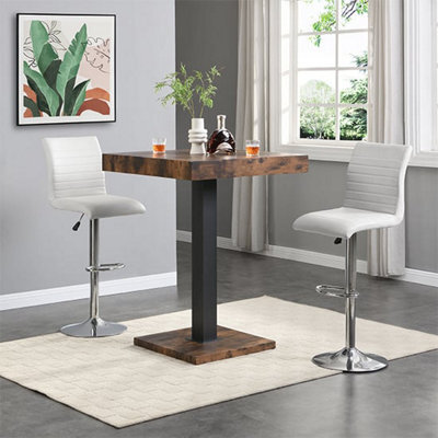 Furniture in Fashion Topaz Rustic Oak Wooden Bar Table With 2 Ripple White Stools - image 1