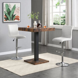 Furniture in Fashion Topaz Rustic Oak Wooden Bar Table With 2 Ripple White Stools - thumbnail 1