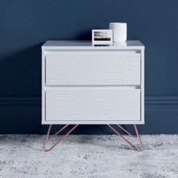 Fusion 2 Drawer White Bedside Table With Pink Copper Feet - thumbnail 1