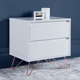 Fusion 2 Drawer White Bedside Table With Pink Copper Feet - thumbnail 2