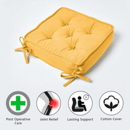 Homescapes Mustard Cotton Dining Booster Cushion - thumbnail 3