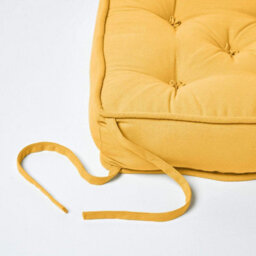 Homescapes Mustard Cotton Dining Booster Cushion - thumbnail 6