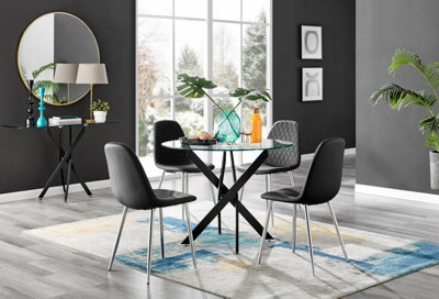 Furniturebox Uk Novara Black Leg Round Glass Dining Table & 4 Black Corona Silver Chairs - image 1