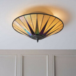 Tiffany Glass Semi Flush Ceiling Light Large Round Cream Inverted Shade I00041 - thumbnail 5