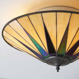 Tiffany Glass Semi Flush Ceiling Light Large Round Cream Inverted Shade I00041 - thumbnail 4