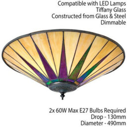 Tiffany Glass Semi Flush Ceiling Light Large Round Cream Inverted Shade I00041 - thumbnail 2
