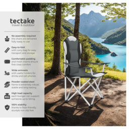 Tectake Camping Chair - Padded Seat With Carry Bag - Grey - Set Of 2 - thumbnail 2