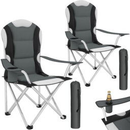 Tectake Camping Chair - Padded Seat With Carry Bag - Grey - Set Of 2 - thumbnail 1
