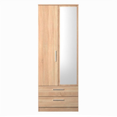 Trent 2 Drawer Double Mirror Wardrobe In Black Gloss & Black Matt (Ready Assembled) - image 1