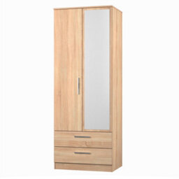 Trent 2 Drawer Double Mirror Wardrobe In Black Gloss & Black Matt (Ready Assembled) - thumbnail 3