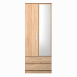 Trent 2 Drawer Double Mirror Wardrobe In Black Gloss & Black Matt (Ready Assembled) - thumbnail 1