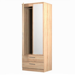 Trent 2 Drawer Double Mirror Wardrobe In Black Gloss & Black Matt (Ready Assembled) - thumbnail 5