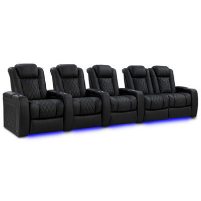 Valencia Tuscany Luxury Edition Home Theater Seating Row Of 5 Loveseat Right Onyx Nappa Leather Diamond Stitching - image 1