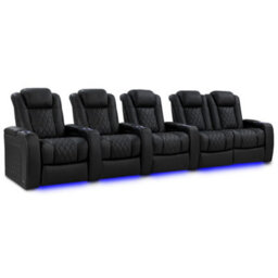 Valencia Tuscany Luxury Edition Home Theater Seating Row Of 5 Loveseat Right Onyx Nappa Leather Diamond Stitching - thumbnail 1