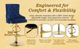 Hygrad Built to Survive Set Of 2 Modern Velvet Kitchen Bar Stools Swivel Breakfast Counter Chairs With Lion Knocker, Gas Lift & Gold Metal Base - thumbnail 7