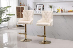 Hygrad Built to Survive Set Of 2 Modern Velvet Kitchen Bar Stools Swivel Breakfast Counter Chairs With Lion Knocker, Gas Lift & Gold Metal Base