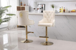 Hygrad Built to Survive Set Of 2 Modern Velvet Kitchen Bar Stools Swivel Breakfast Counter Chairs With Lion Knocker, Gas Lift & Gold Metal Base - thumbnail 3