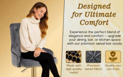 Hygrad Built to Survive Set Of 2 Modern Velvet Kitchen Bar Stools Swivel Breakfast Counter Chairs With Lion Knocker, Gas Lift & Gold Metal Base - thumbnail 9