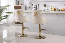 Hygrad Built to Survive Set Of 2 Modern Velvet Kitchen Bar Stools Swivel Breakfast Counter Chairs With Lion Knocker, Gas Lift & Gold Metal Base - thumbnail 8