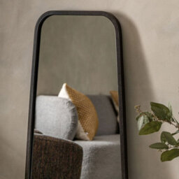 Xample Gallery Kurva Black Leaner Mirror - Curved Full-Length Design, Metal Frame, Wall Hanging Kit Included, 123 X 56.5Cm