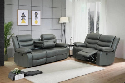SquareBoxx Milano Grey Leather Recliner Sofa Set 3+2 - image 1