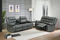 SquareBoxx Milano Grey Leather Recliner Sofa Set 3+2