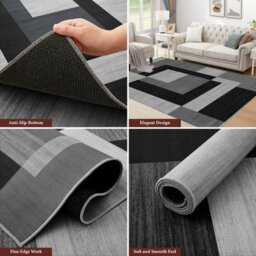 Ameha Milo Black Grey Printed Rug Kitchen Hallway Area Extra Large Runner Rugs, 80X300 Cm - thumbnail 9
